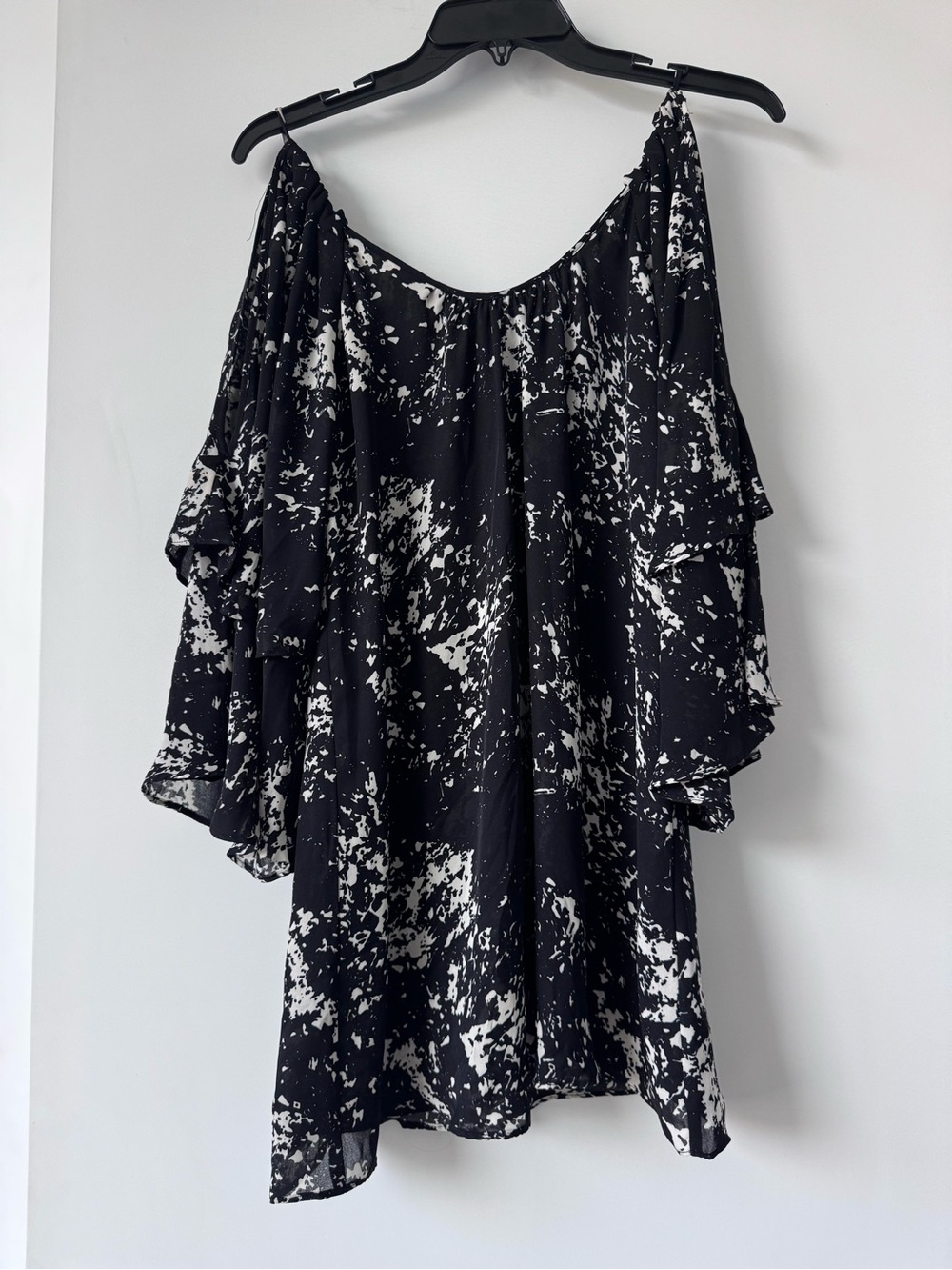 Parker Black & White One-Shoulder Ruffle Dress